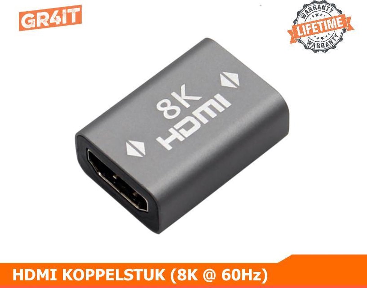GR4IT 8K HDMI 2.1 Koppelstuk / tussenstuk recht - Grijs - 8K 60Hz