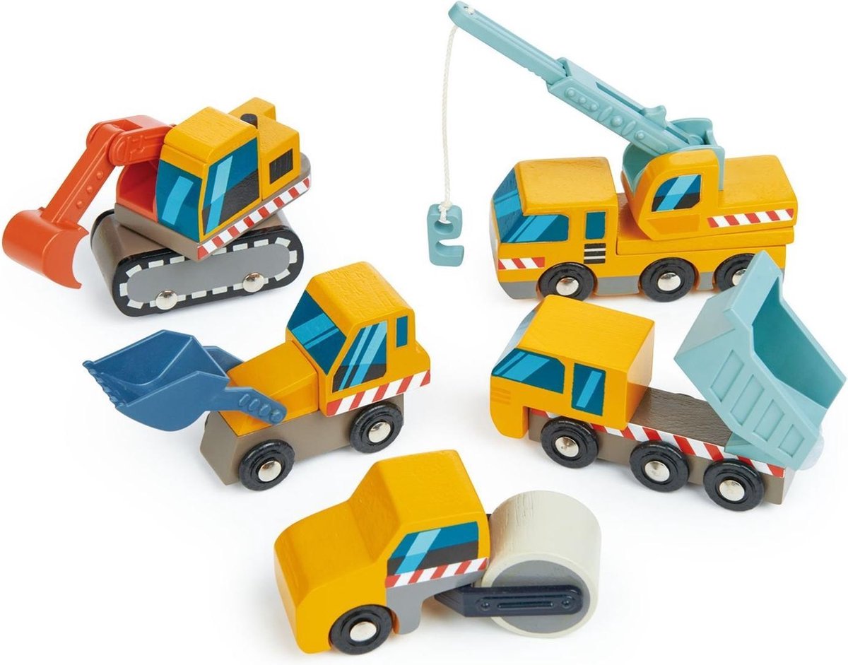 Houten set van 5 werfauto's | Tender Leaf Toys