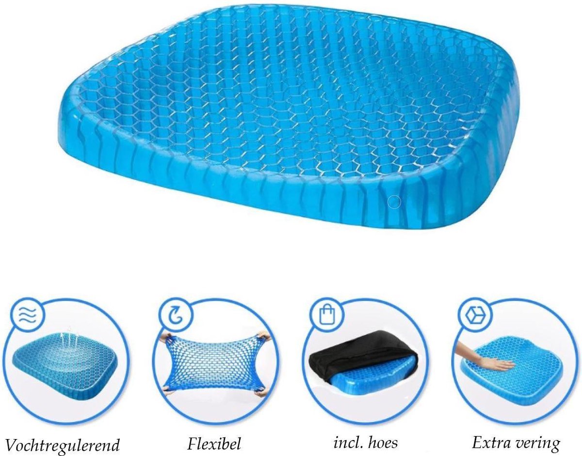 Comfort Gel Pillow Seat - BuyMeGoodZ Wigkussen - Blauw - Zitkussen - Orthopedisch Zitkussen - Honingraatstructuur - Universeel
