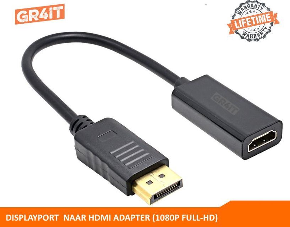 DisplayPort naar HDMI Adapter Kabel (1080P) - Full-HD Zwarte Kabel 0