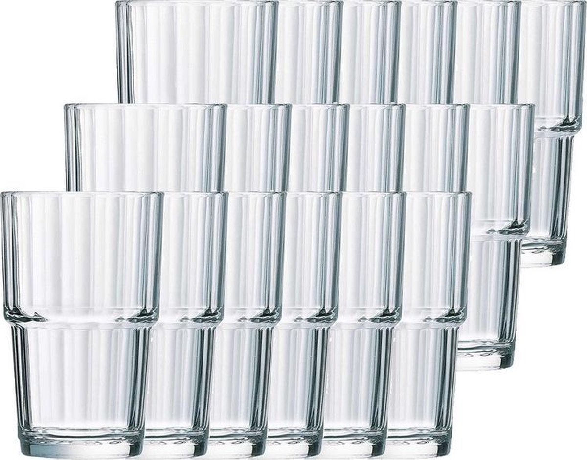 18x Drinkglazen/waterglazen Norvege transparant 270 ml - Koffie/thee glazen Norvege 270 ml
