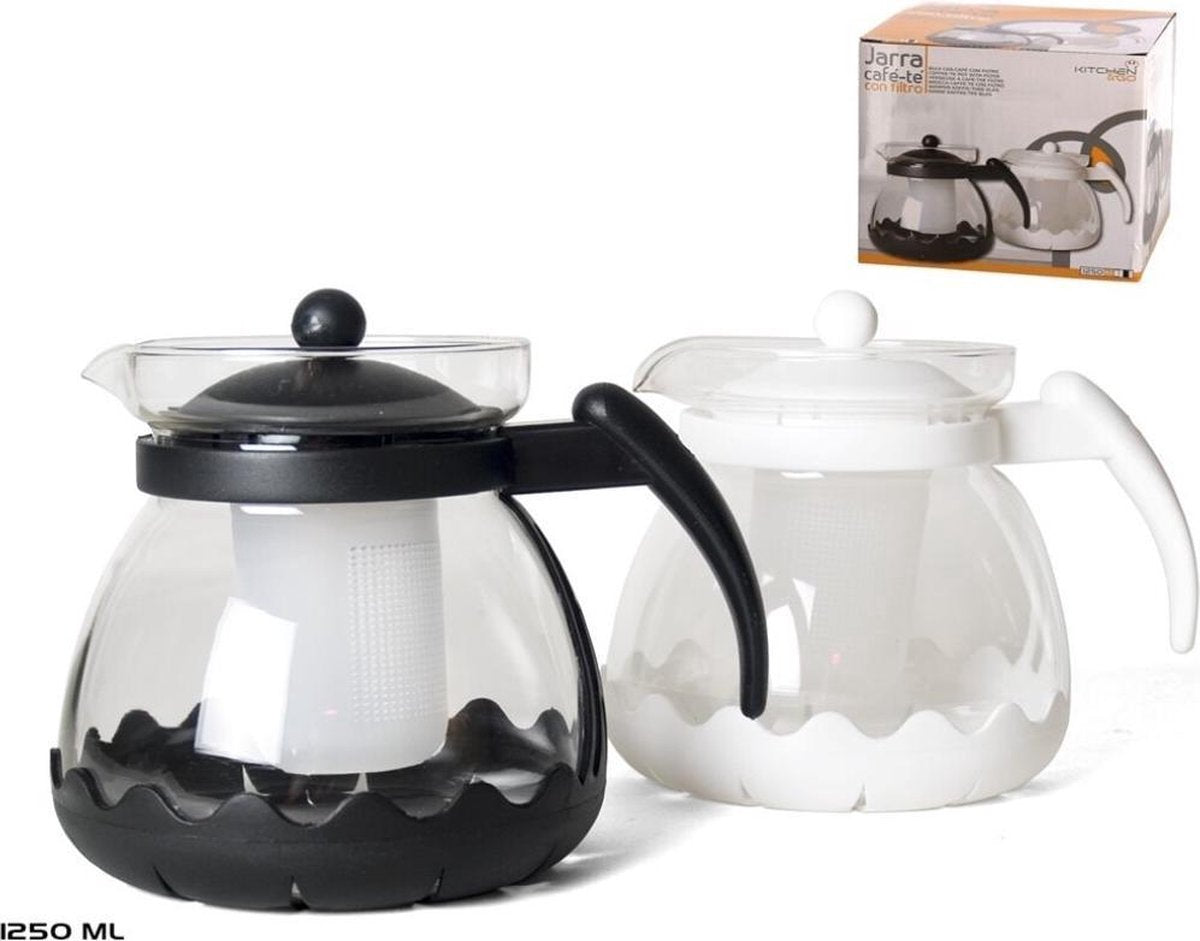 Witte theepot van glas met thee filter/infuser 1