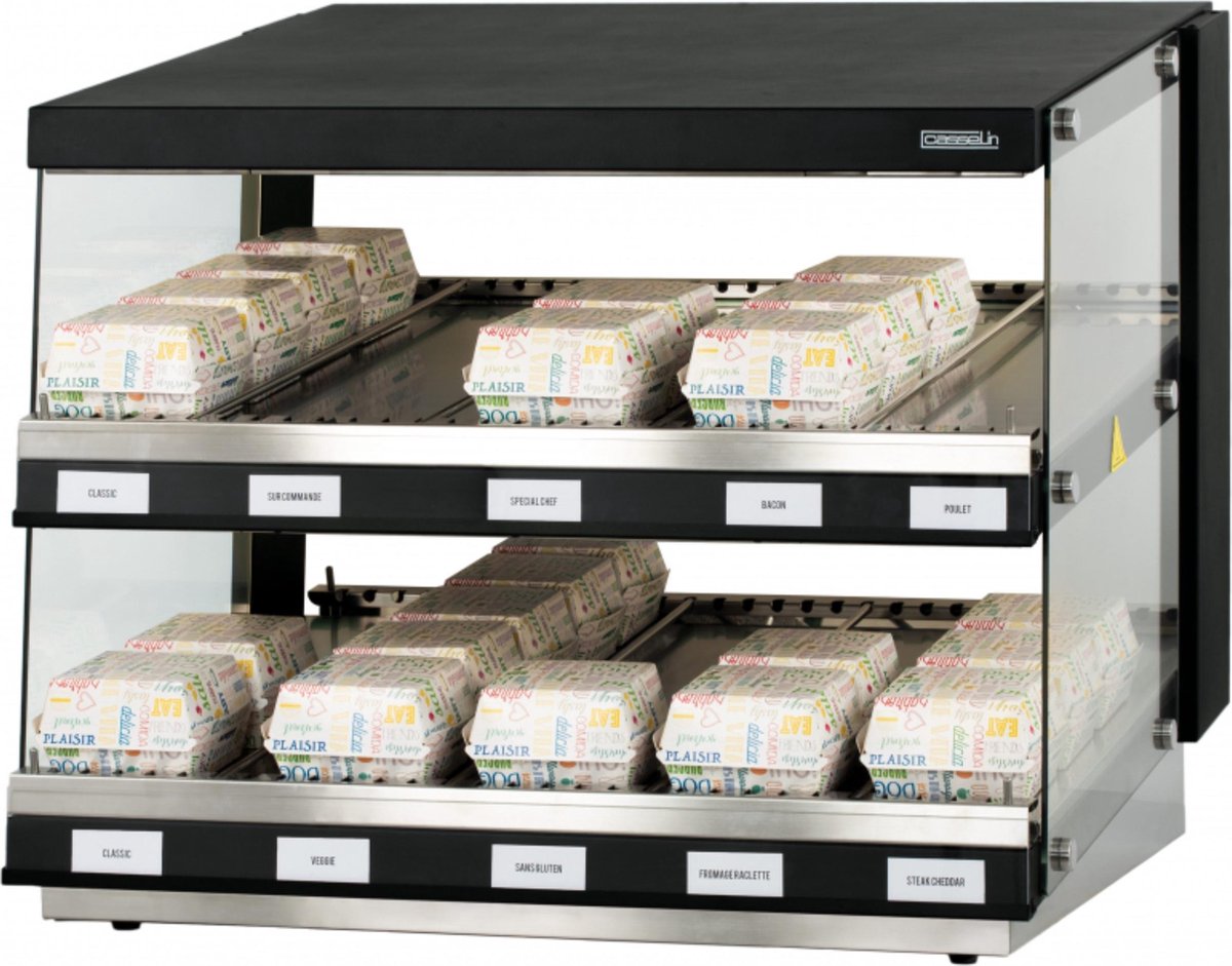 Casselin® Burger Warmhoudvitrine - UV Lamp Verwarming 30 tot 90°C - 800x640x(H)685mm