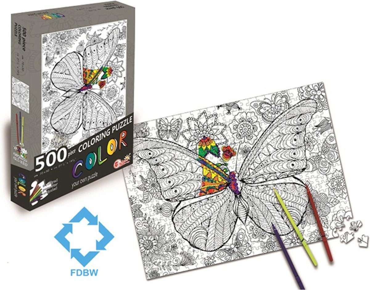 Puzzel Kleurplaat | Legpuzzel 500 stukjes | Puzzel Kleuren Volwassenen | Puzzel Kleuren | Kleurpuzzels voor Volwassenen - Kinderen | Kinderpuzzel Kleuren | Vicky Vlinder