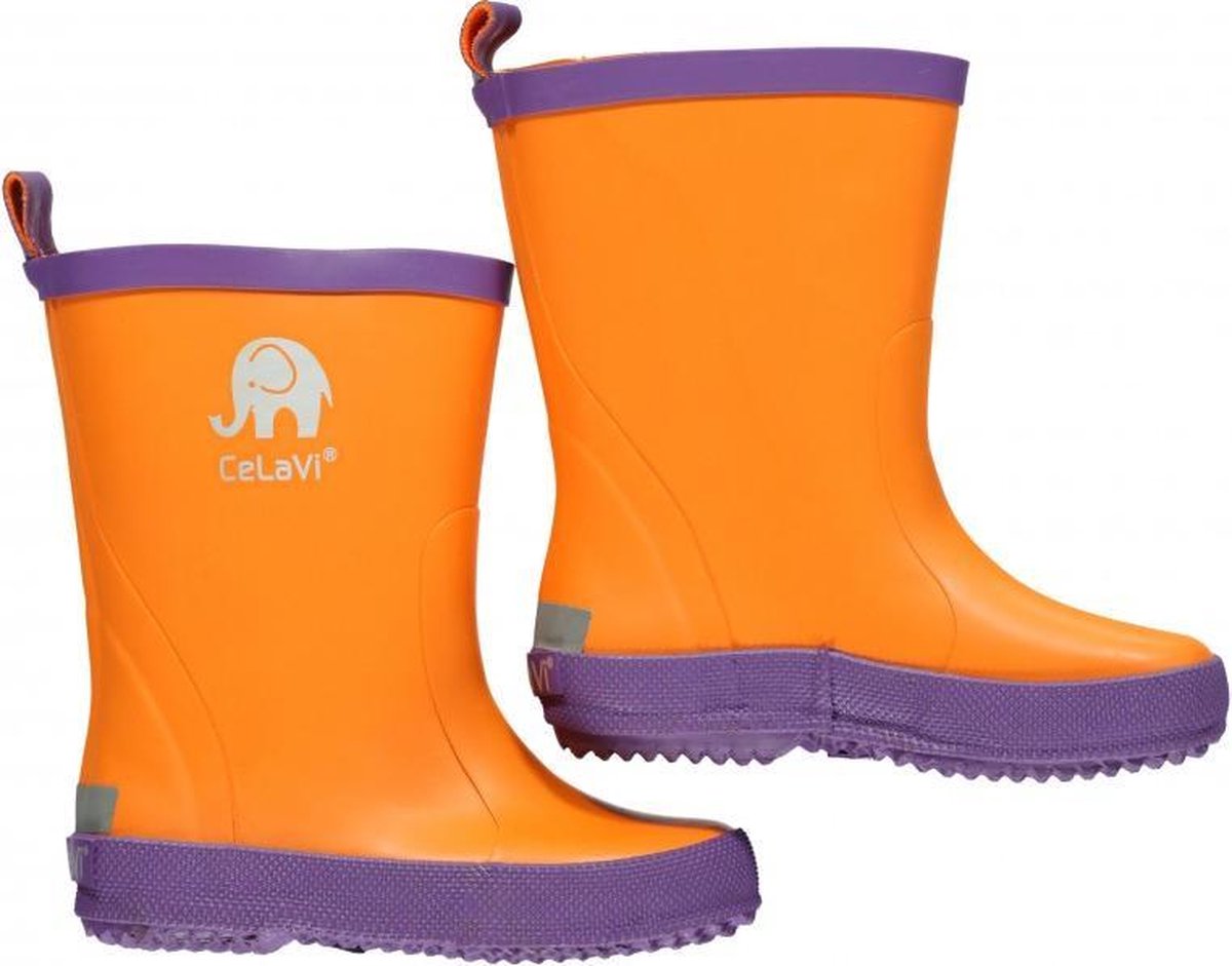 Twee kleuren kinderregenlaarzen oranje/paars van CeLaVi 30