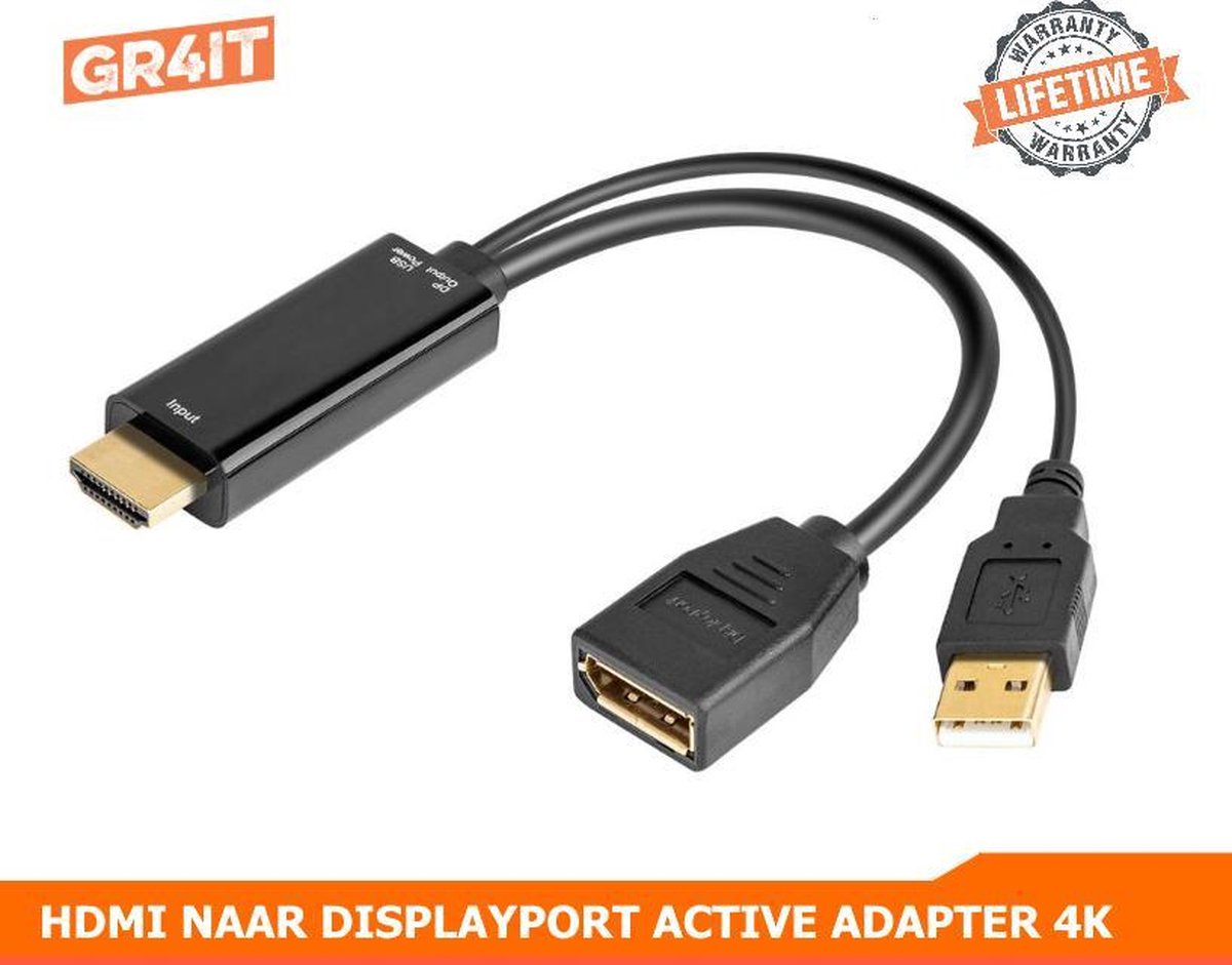 HDMI naar DisplayPort Adapter (4K @ 30Hz) - Actieve Coverter