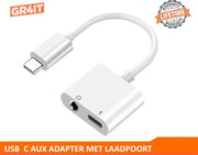 GR4IT USB C AUX 3.5mm Jack Adapter met USB C laadpoort - 2 in 1 -  Wit