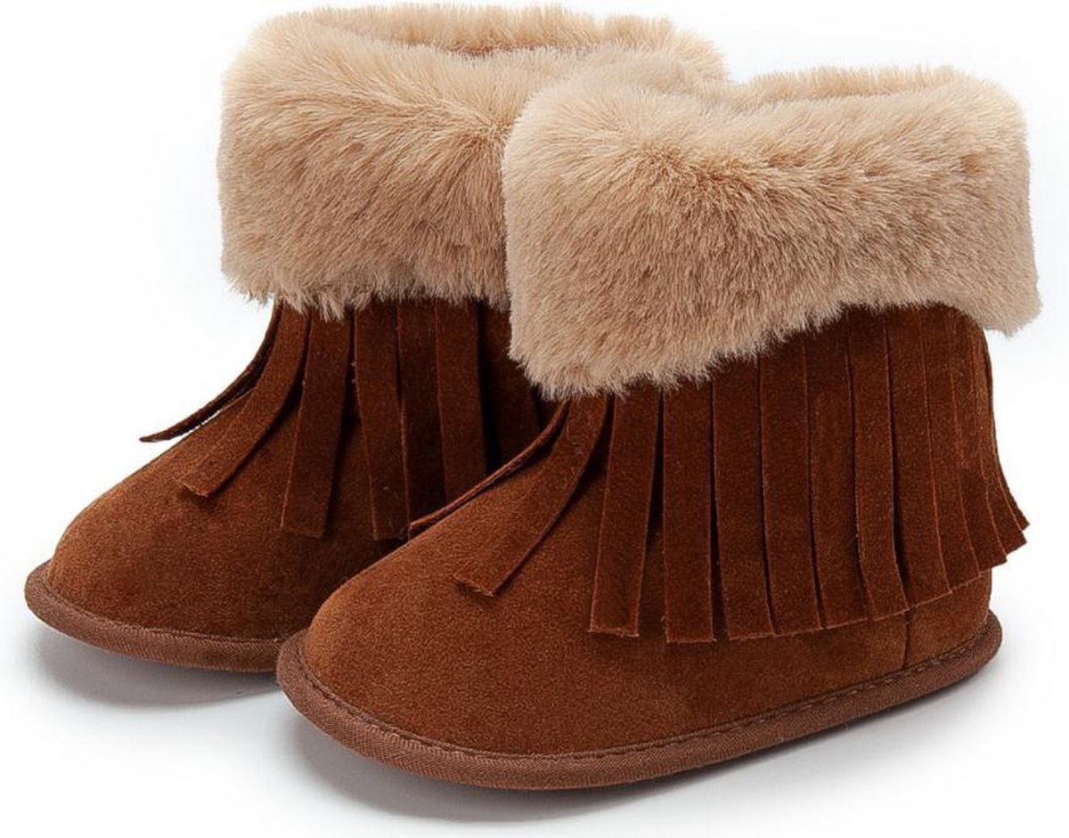 Bruine bont laarzen | schoenen laarsjes | baby meisjes | antislip zachte zool | 0 tot 6 maanden | maat 19 | baby accessoires