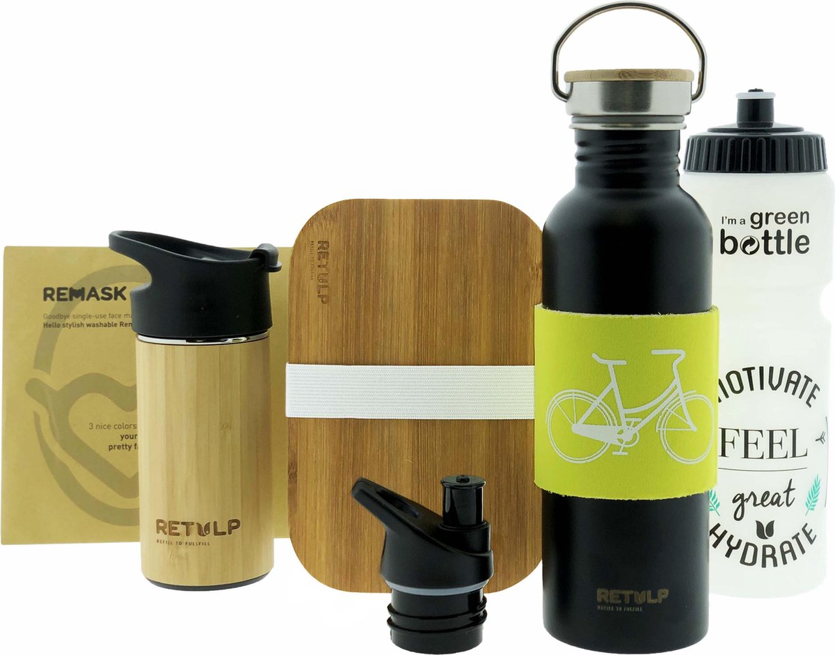 Retulp - Mega voordeelpakket - Mondkapje - Drinkfles - Thermosfles - Lunchbox
