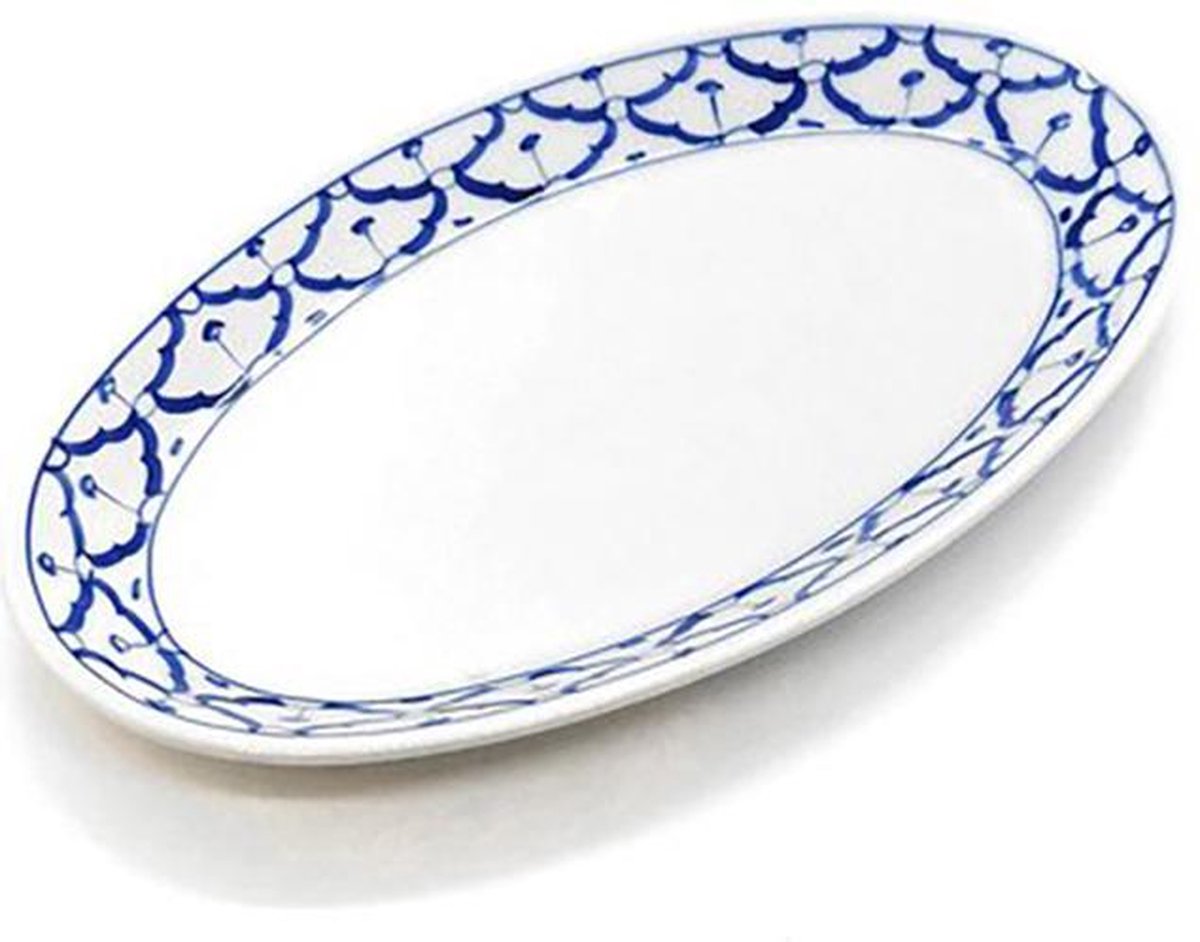Bord ovaal - Snackschaal - Serveerschaal - Schaal ovaal  - Pineapple - Blauw en Wit - Thais servies  (2 stuks)