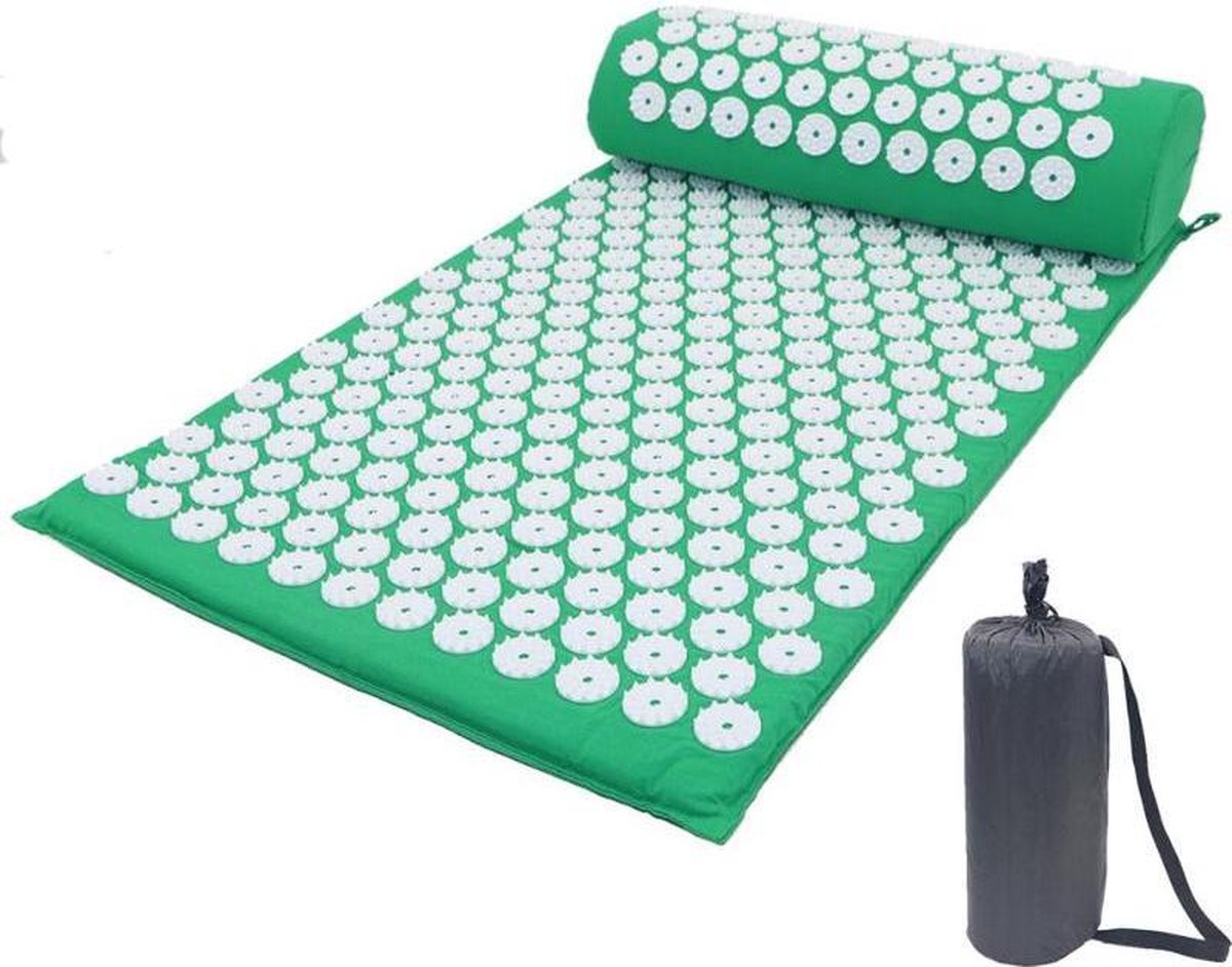 Spijkermat Met Kussen – Acupressuur Mat – Drukpunten Massagekussen - KELERINO. - Groen