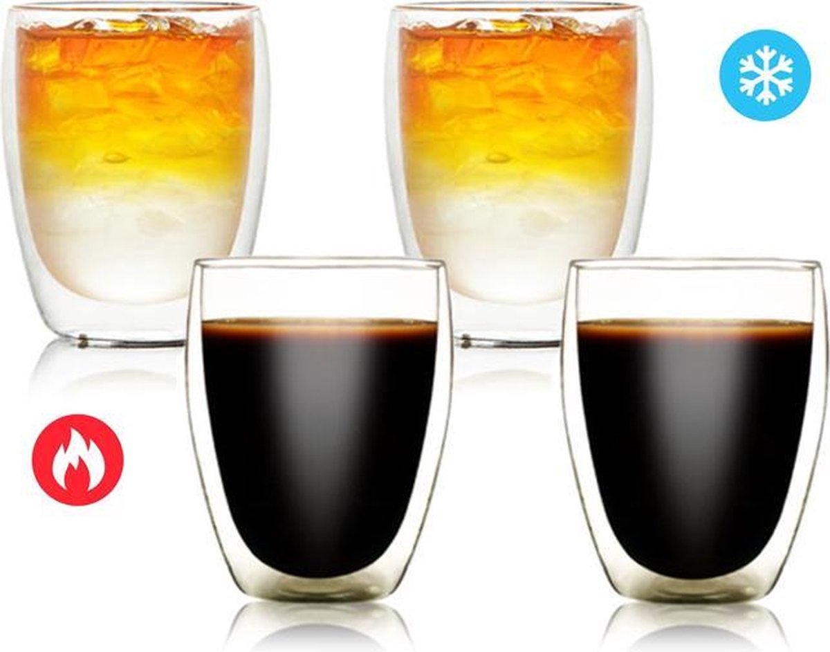 Dubbelwandige Koffieglazen - 250 ml x 4 stuks - Dubbelwandige theeglazen - IJskoffie glas - Ice coffee - Dubbelwandige Koffiekopjes - Theeglazen - Dubbelwandige glazen