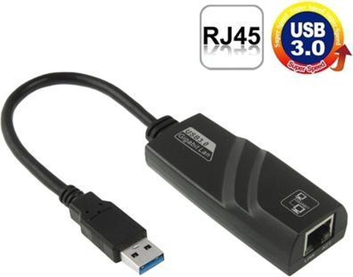 USB 3.0 Male naar Ethernet (RJ45) Female Adapter voor o.a. Laptop | Tot 1000Mbps | Premium Kwaliteit | Zwart