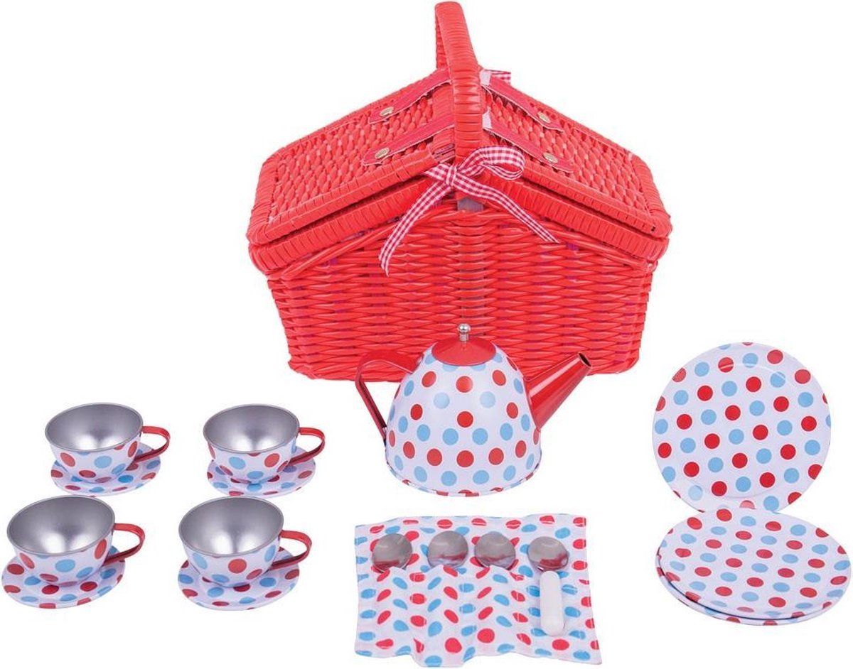 Bigjigs Spotted Basket Tea Set
