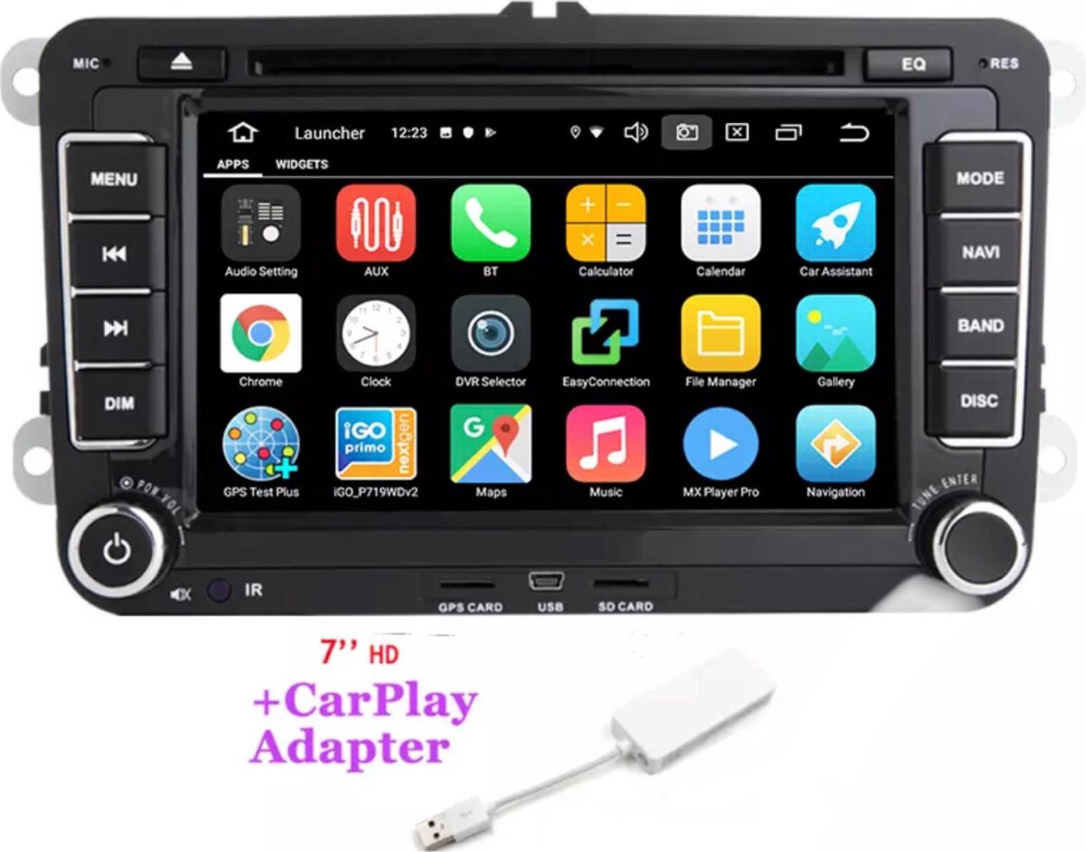 Volkswagen Seat Skoda Android 10 navigatie en multimediasysteem autoradio dvd speler bluetooth USB WiFi inclusief CarPlay dongle 2+32GB