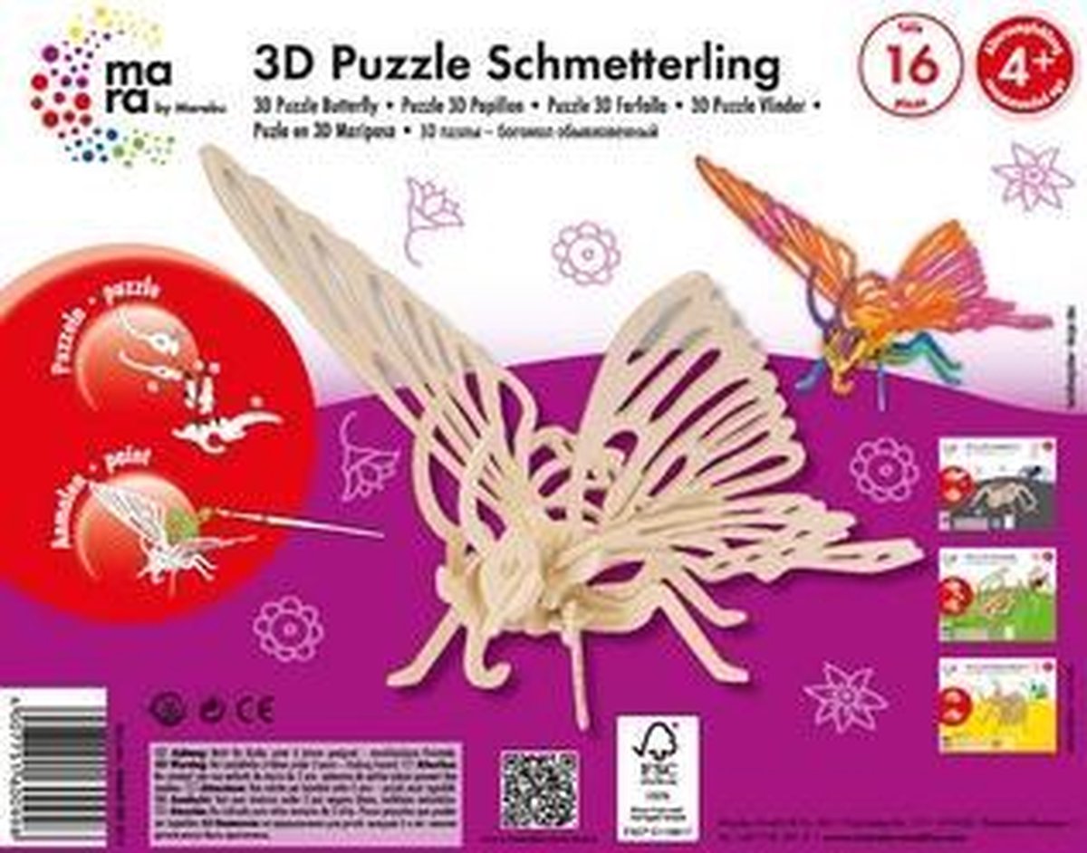 Houten 3D Puzzel Vlinder
