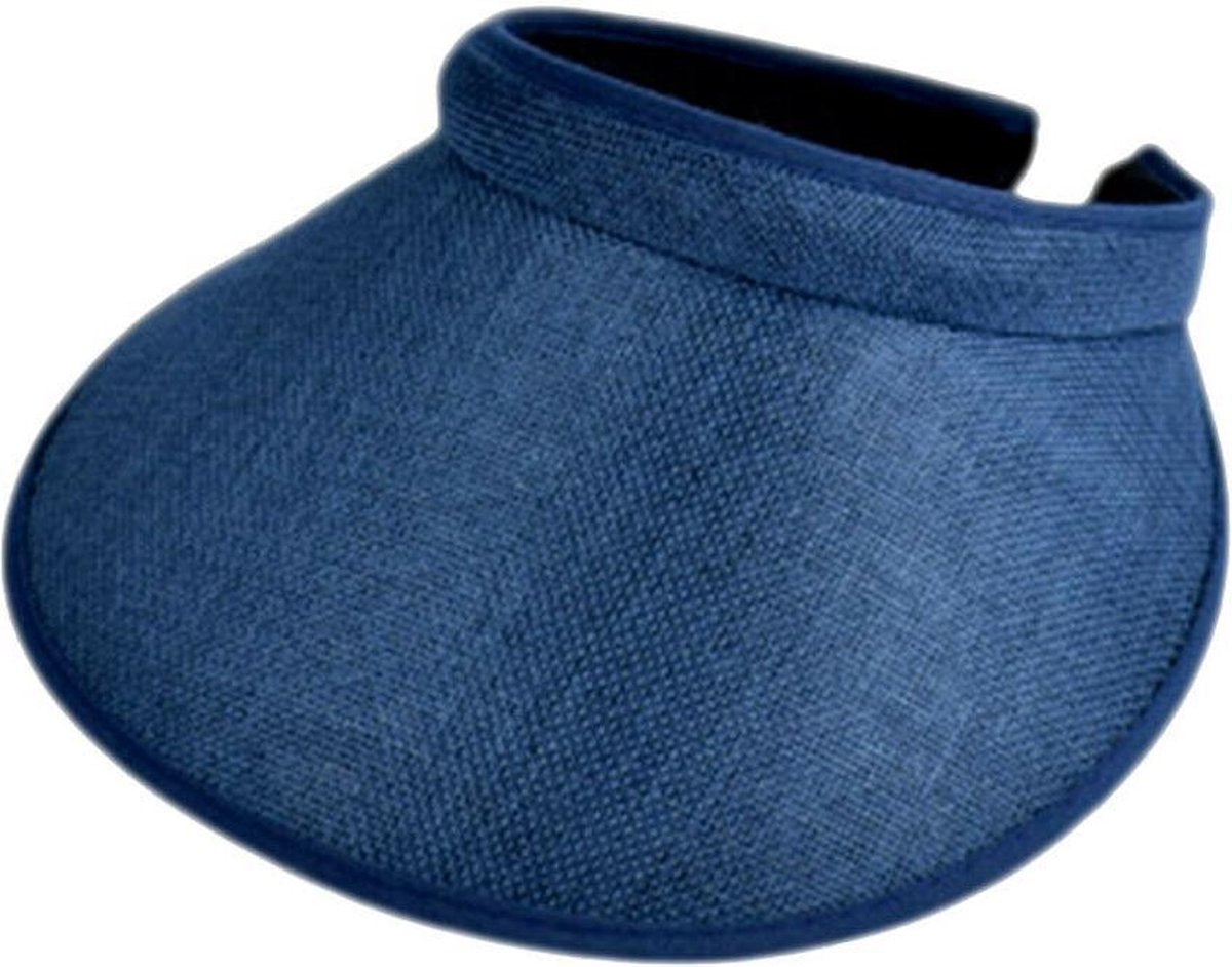Klem zonneklep zonnepet met brede rand kleur blauw maat one size