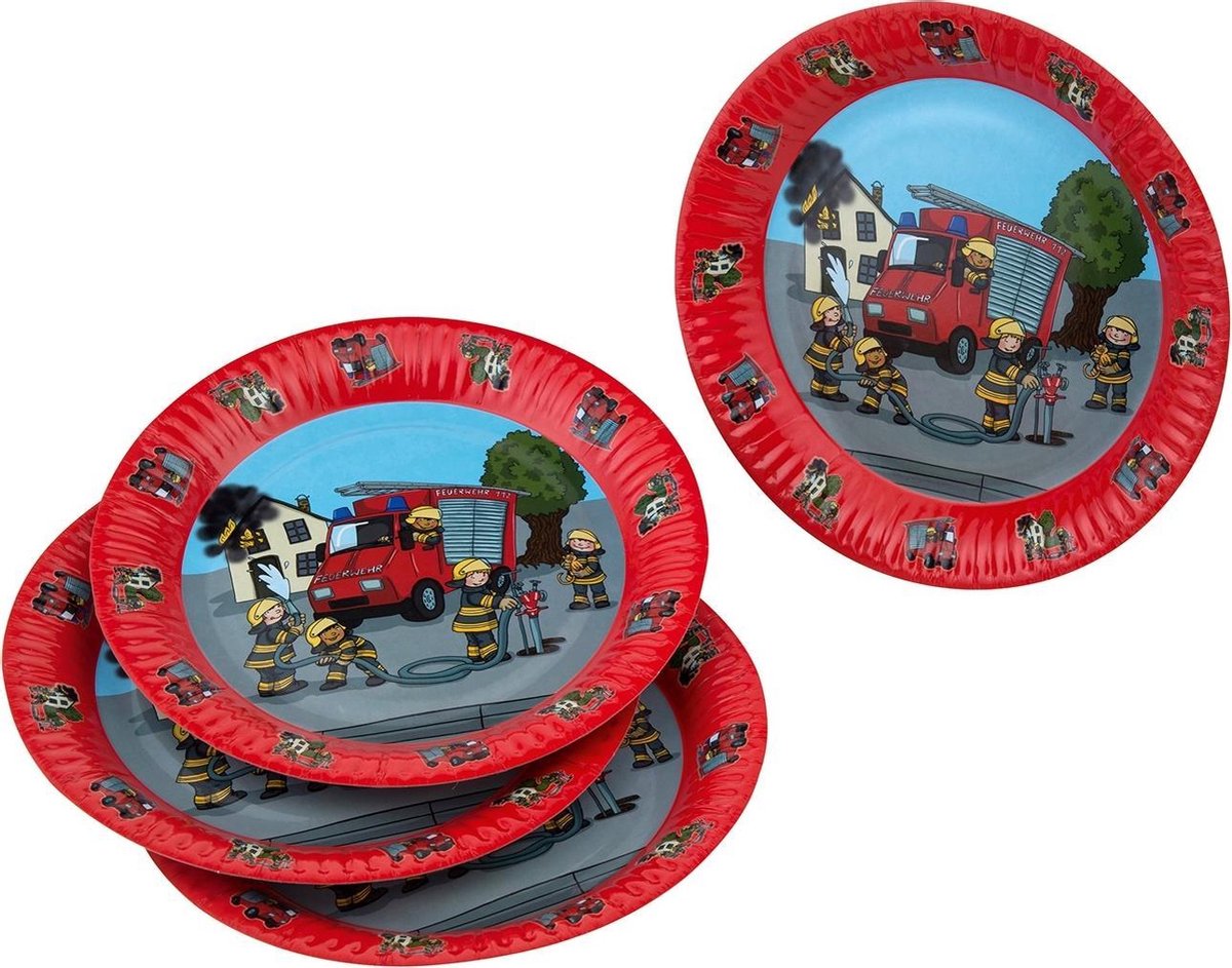 Tib Feestborden Brandweermannen Junior 23 Cm Karton Rood 8 Stuks