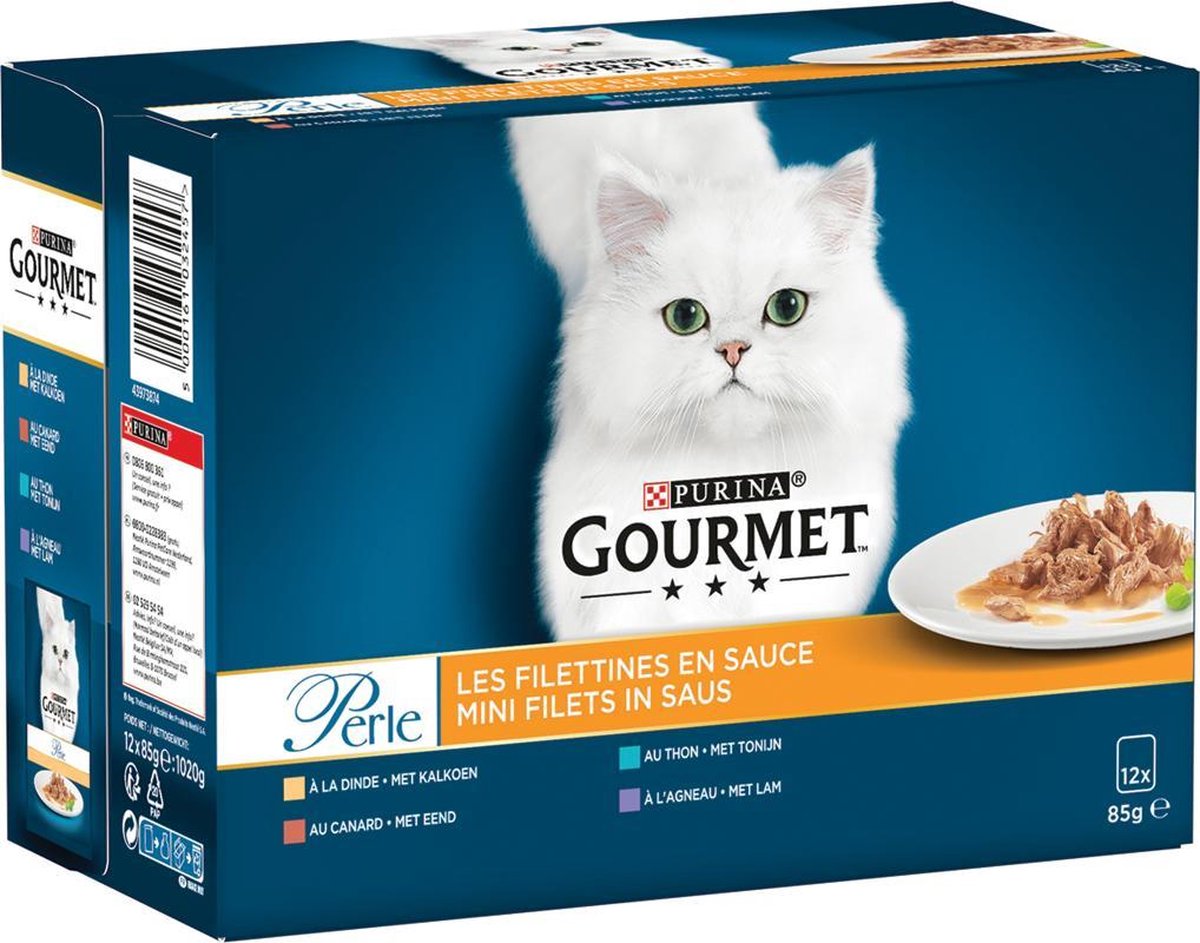 PURINA ® GOURMET PERLE MINI FILETS IN SAUS - Kalkoen Eend Tonijn Lam 48x85g