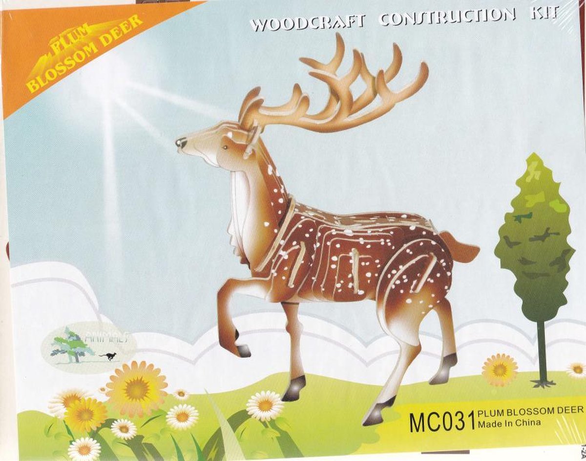 3D Puzzel Bouwpakket Hert - hout - gekleurd