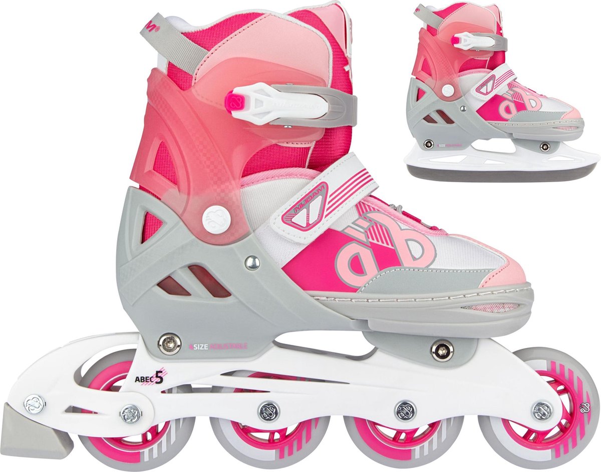 Nijdam Skates Combo Verstelbaar - Bold Berry - Fuchsia/Zilvergrijs/Wit/Roze - Maat 29-32