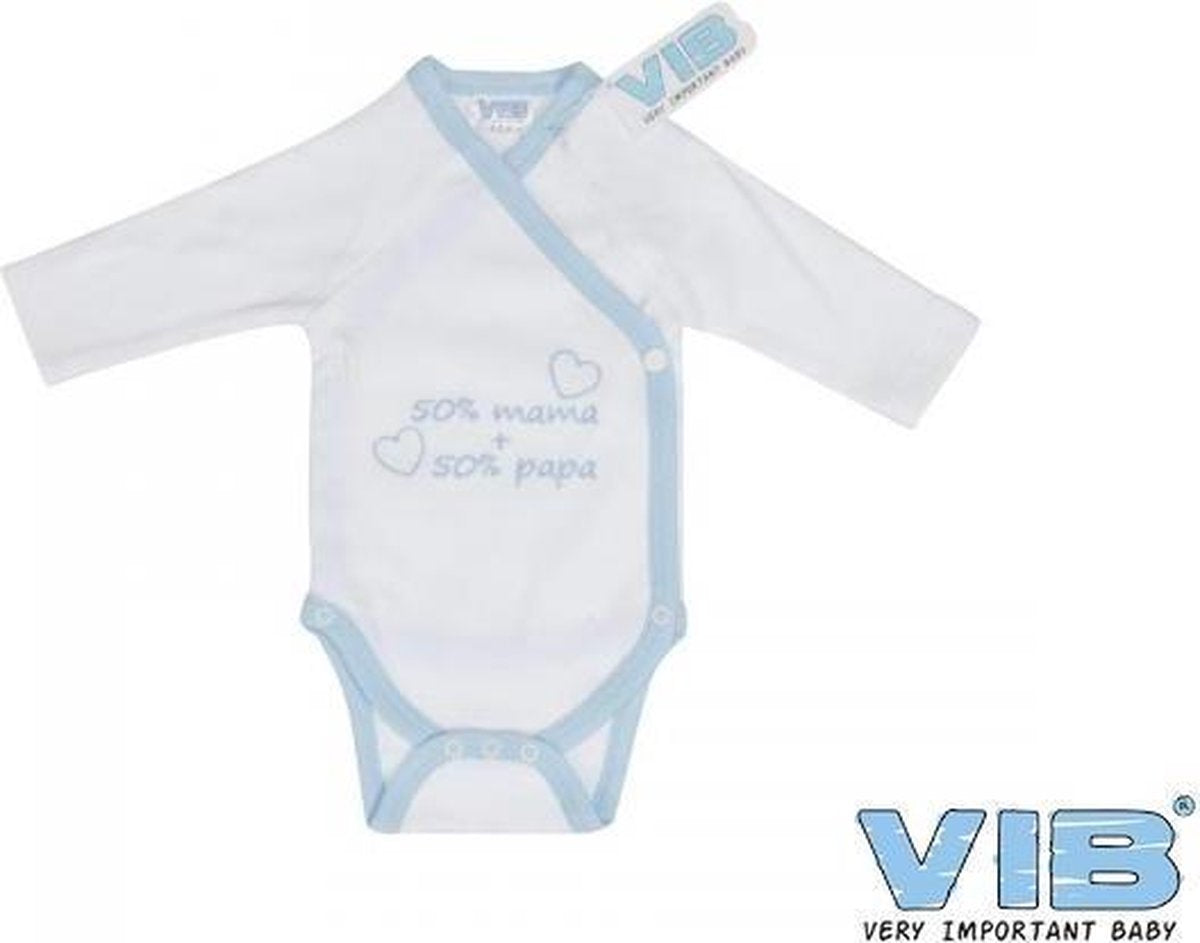 VIB Romper - 50% Mama 50% Papa (wit blauw)