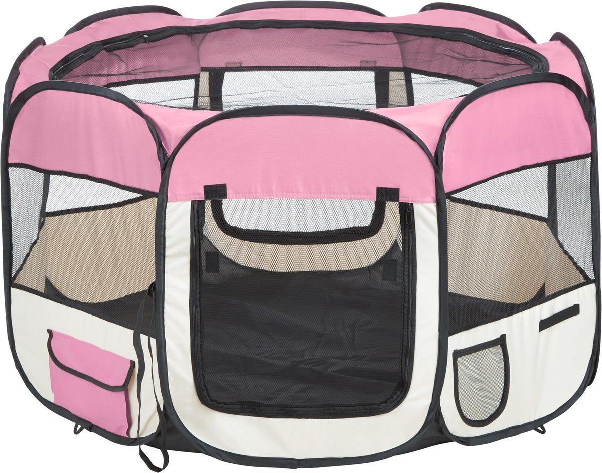 Tectake Opvouwbare Puppyren - Roze - 125 x 125 x 64 cm - Incl. Draagtas