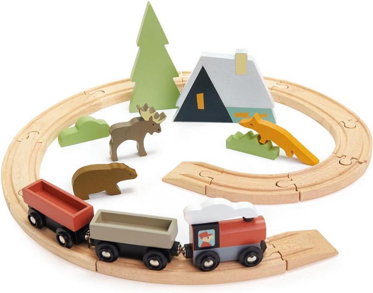 Tender Leaf Toys Treinset Junior 44 Cm Hout Rood 8-delig