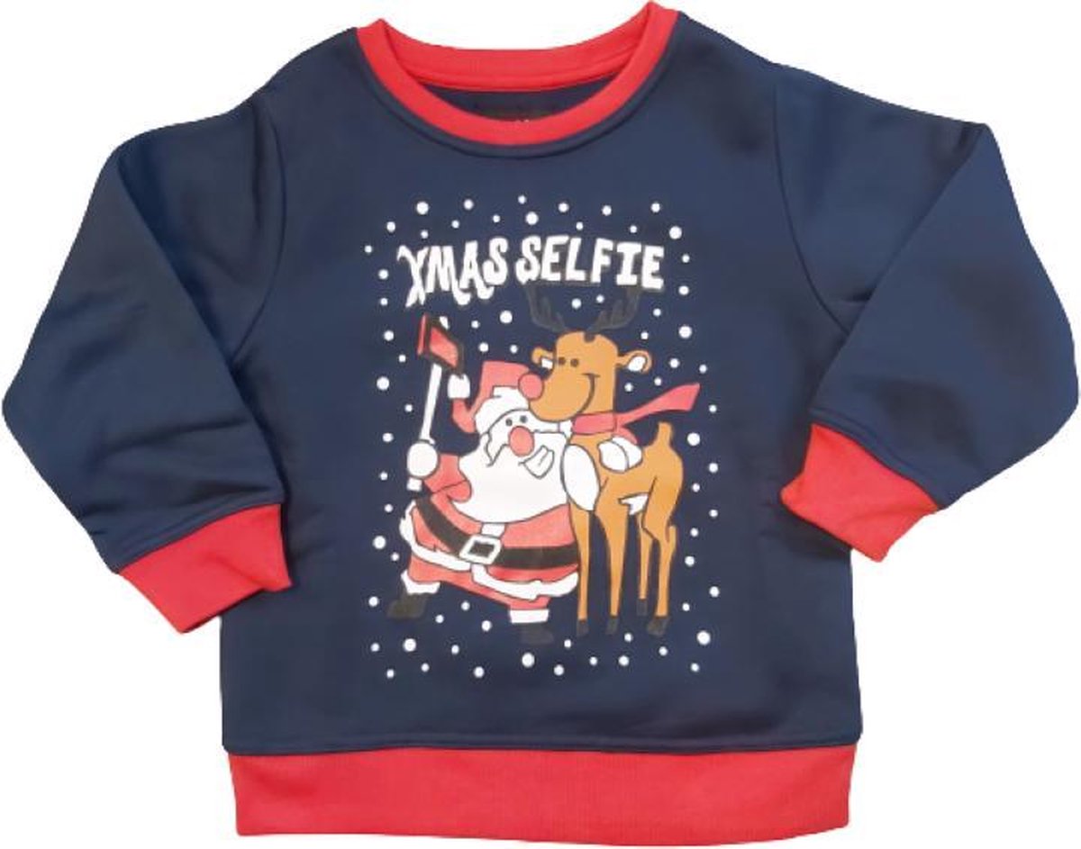 kersttrui Xmas selfie navy maat 104