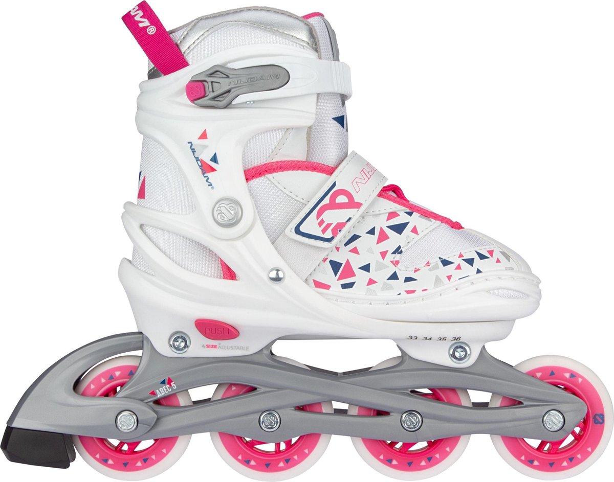 Nijdam Inline Skates Verstelbaar - White Wedge - Wit/Zilvergrijs/Fuchsia/Marine - 37-40
