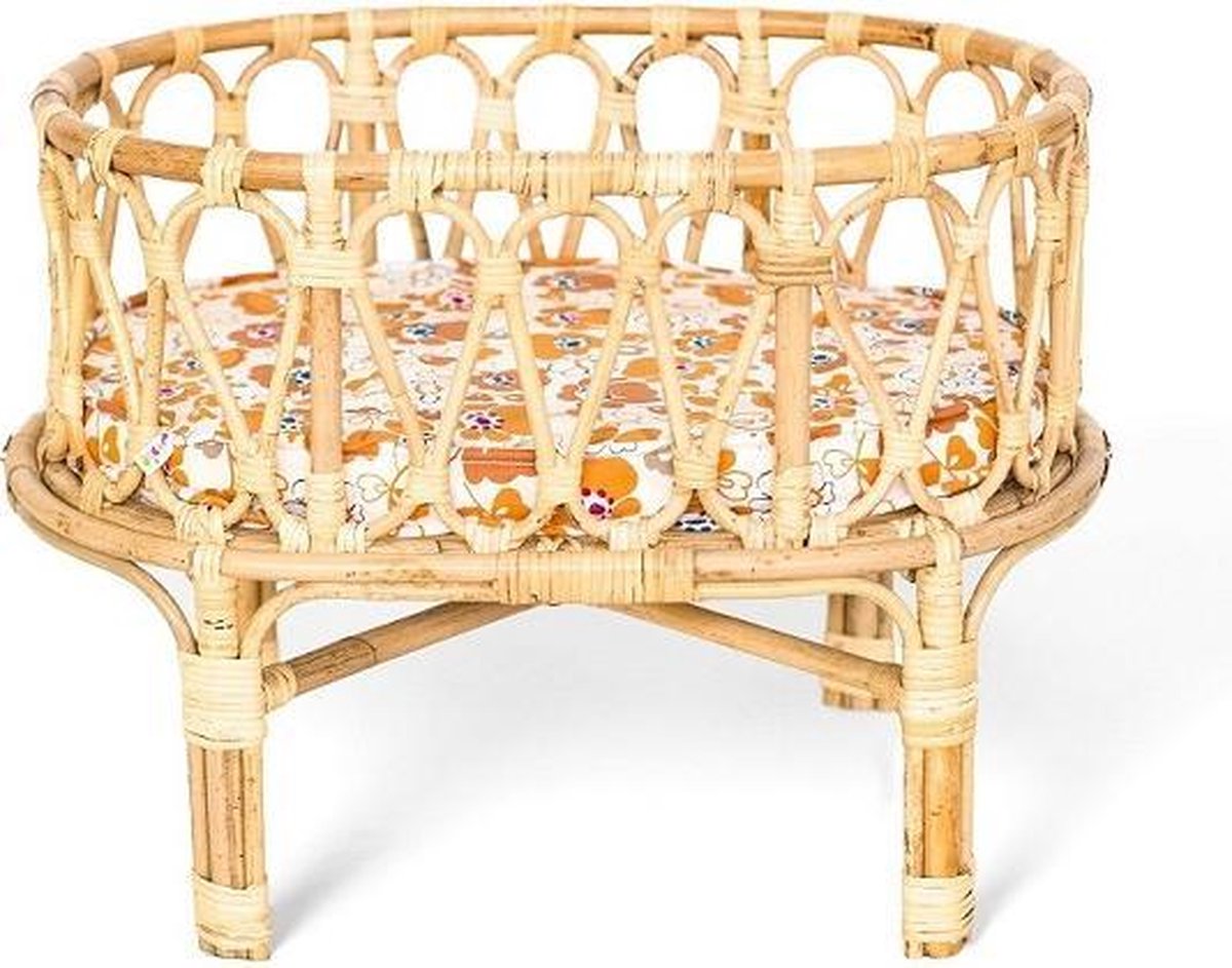 Rotan Poppenwieg Met Matrasje Bloemen Poppie Toys
