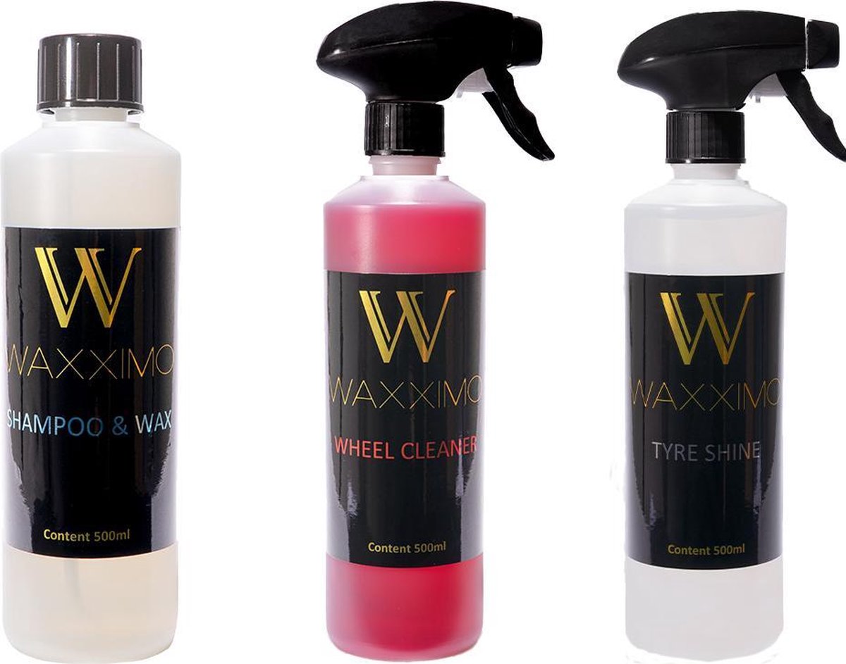Waxximo Exterieur Shampoowax VOORDEEL SET - Autoshampoo met Wax bescherming - bandenglans - Bandenzwart - Velgenreiniger - Auto wassen
