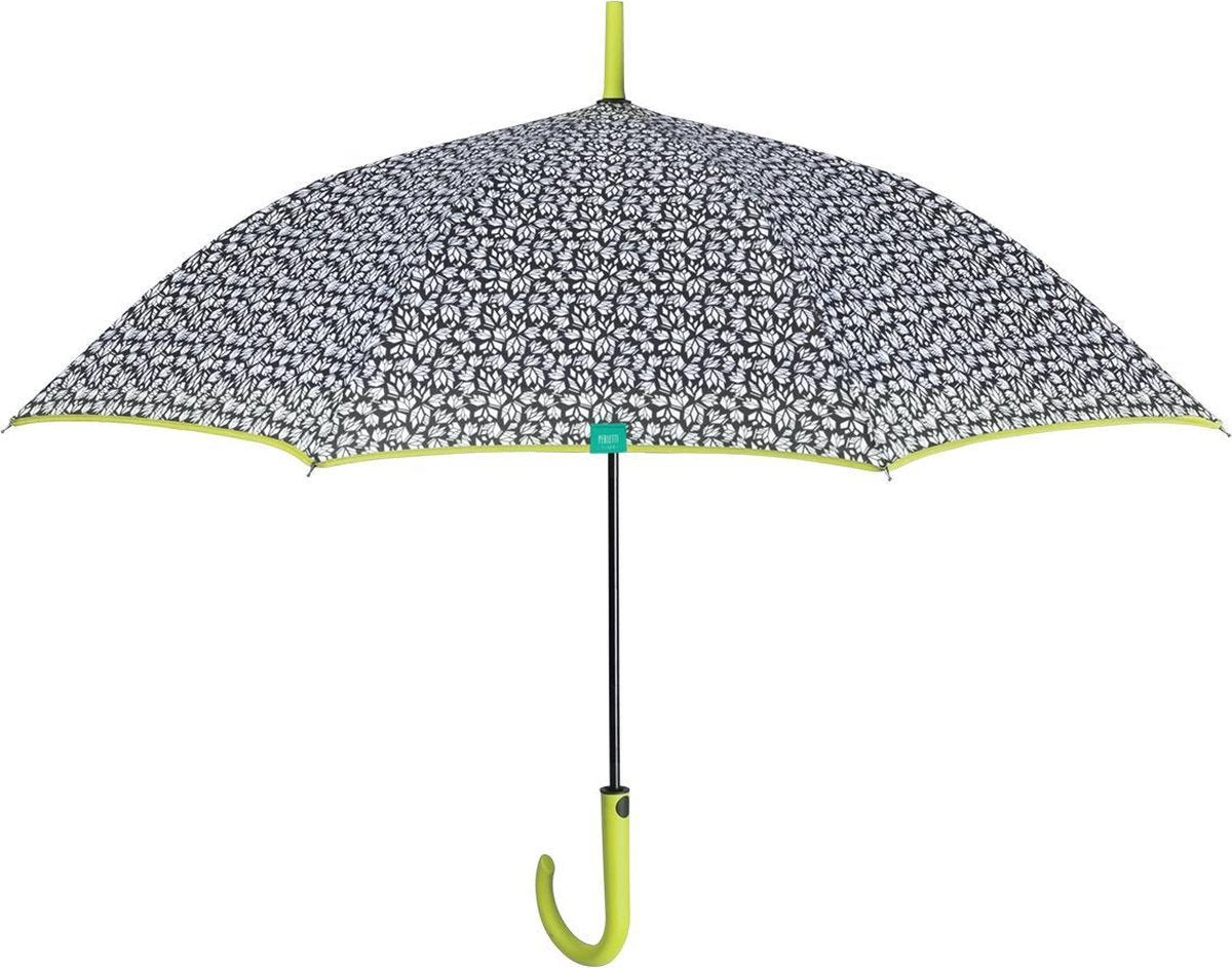 Perletti Paraplu Time Dames 102 Cm Microfiber Zwart/wit/groen