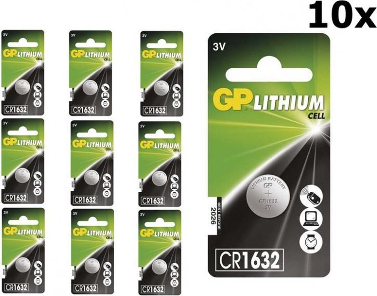 10 Stuks (10 Blister a 1st) GP CR1632 125mAh 3V Lithium Knoopcel Batterij