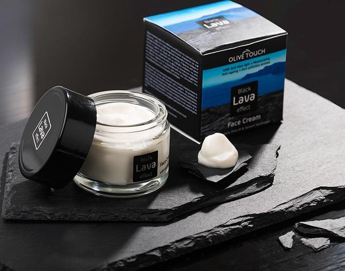 Gezichtscrème - Verstevigende - Vocht inbrengende - Gezichtscrème - Antipollutie - Anti-Bluelight  - Met hyaluronzuur - Black Lava - Olive Touch