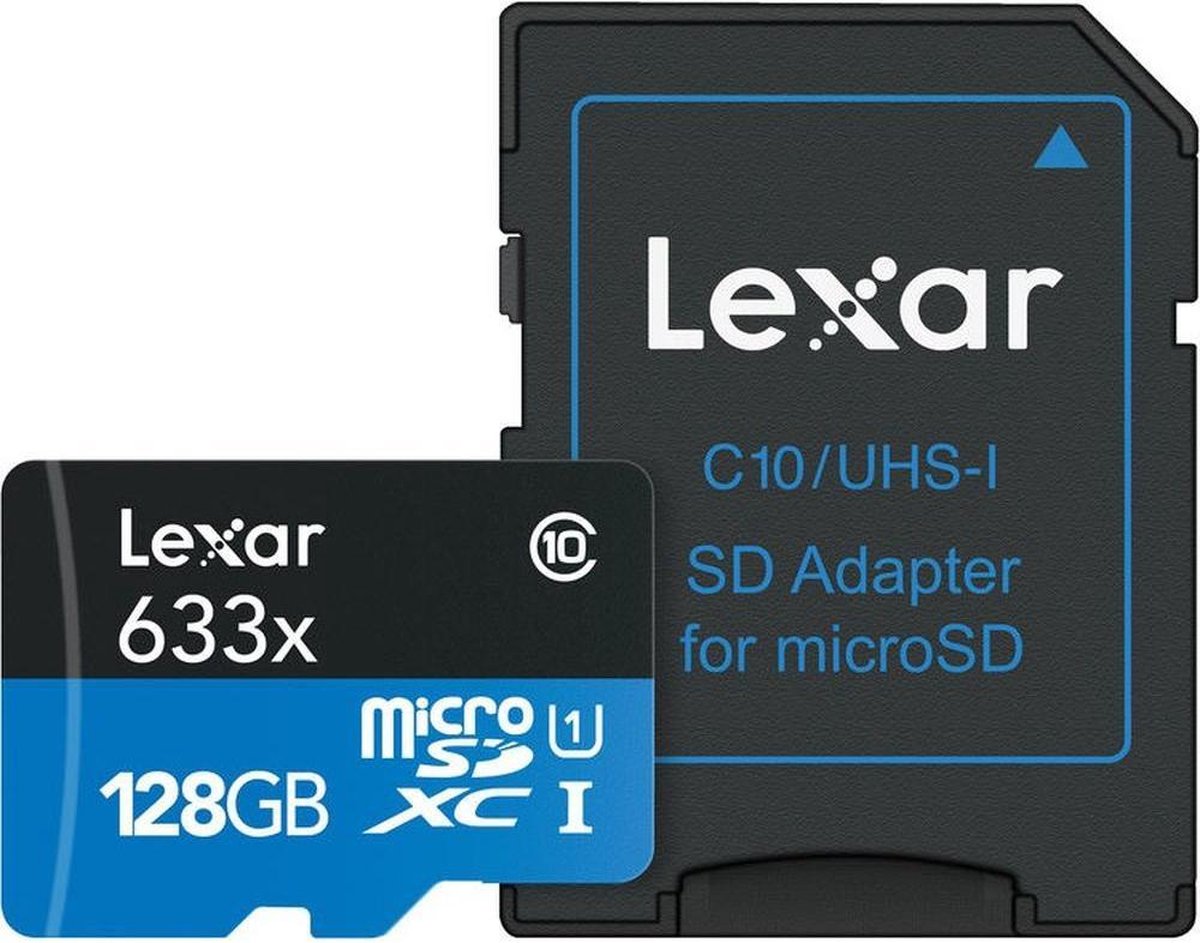 Lexar High Performance Micro SD kaart 128GB met SD adapter