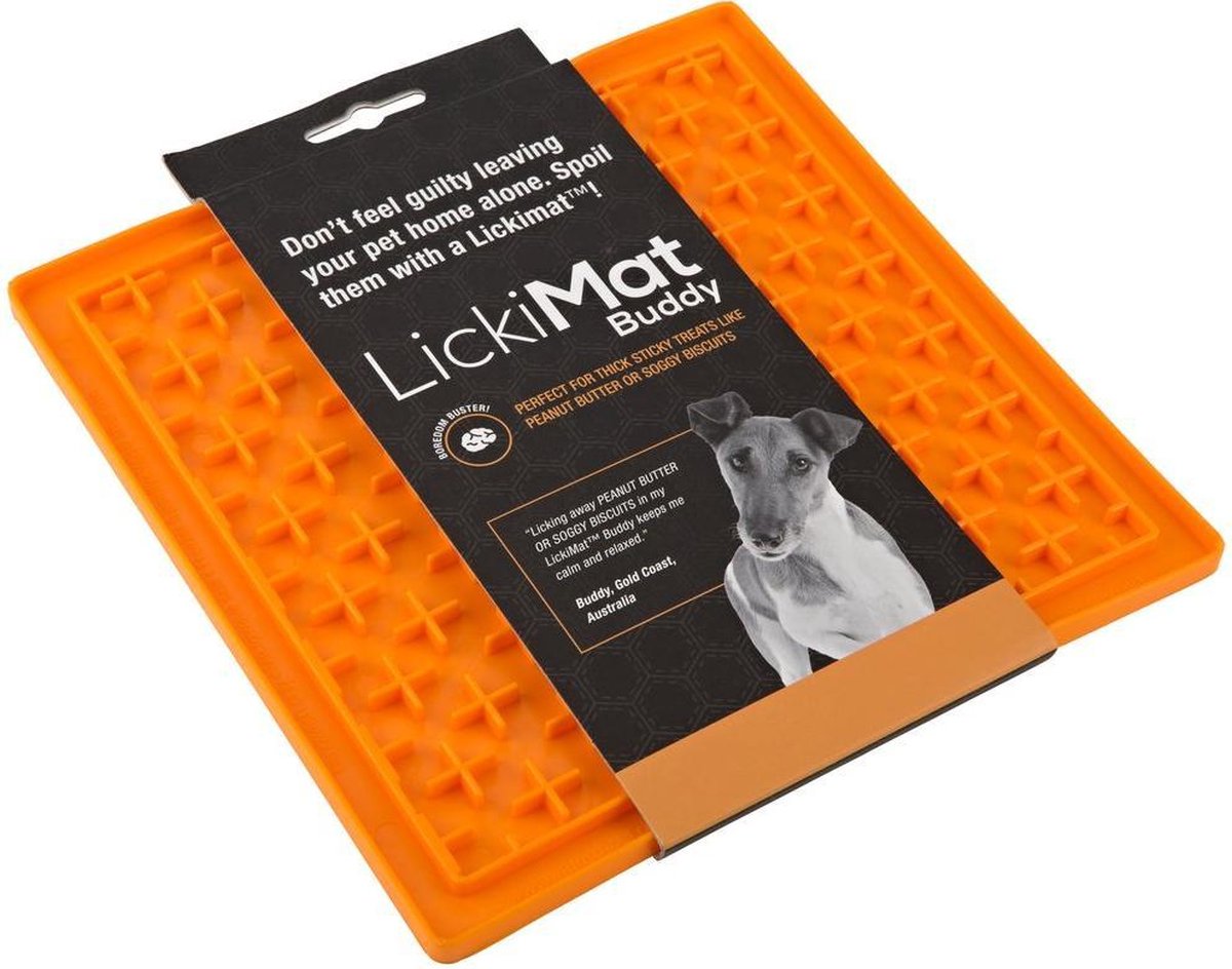 Lickimat Buddy | Voermat | Slow feeder | Likmat | Voer | 20 cm groot | Oranje