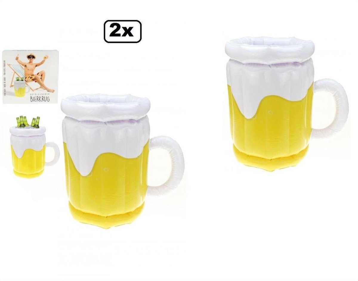 2x Opblaasbare Bierpul drankenkoeler - Bier feest opblaas bier pul gele rakker oktoberfest apres ski festival