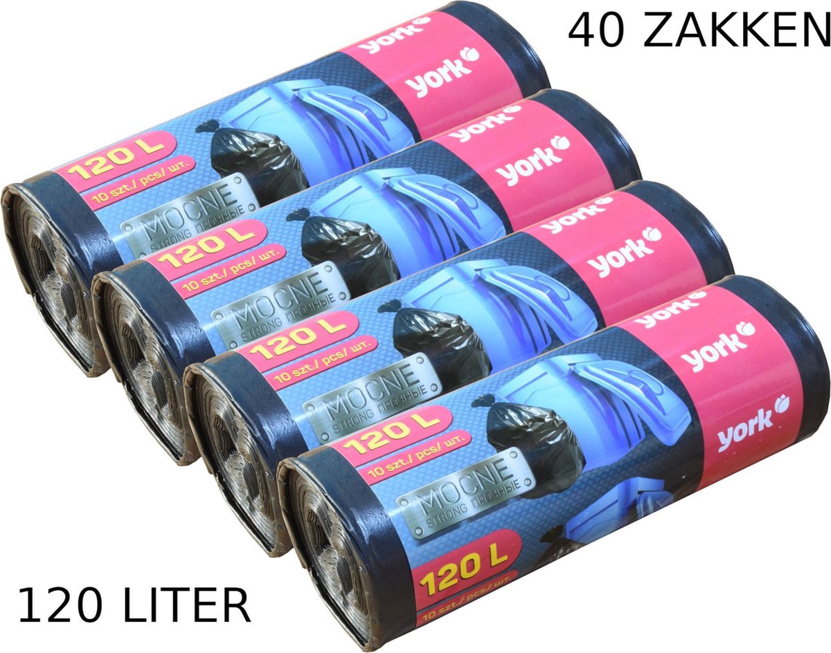 Vuilniszakken Afvalzakken | Inhoud 120l | 4 rollen = 40 zakken | Voordeelverpakking | 105 x 70 cm | Extra sterk 29µm