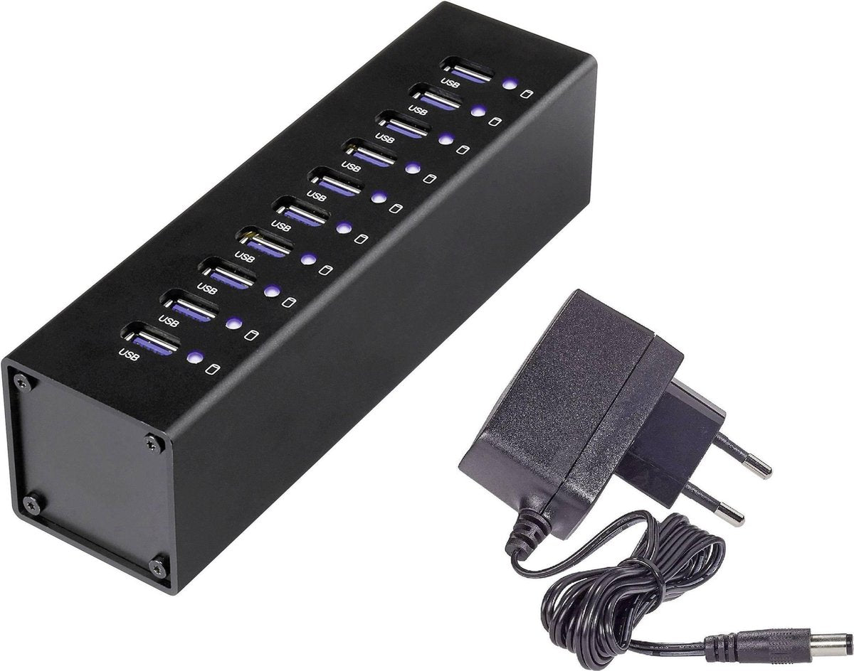Renkforce RF-UH-A10 10 poorten USB 3.2 Gen 1-hub Met aluminium behuizing Zwart