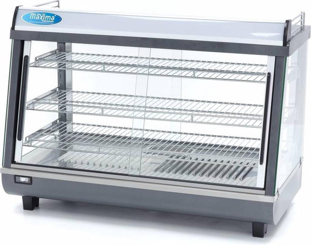 Warmhoudvitrine 136 Liter - 3 Etages - 915 cm - RVS - Temperatuur 30 tot 90 Graden - met 3 Roosters - Schuifdeuren - Horeca Warmhoudkast - Maxima
