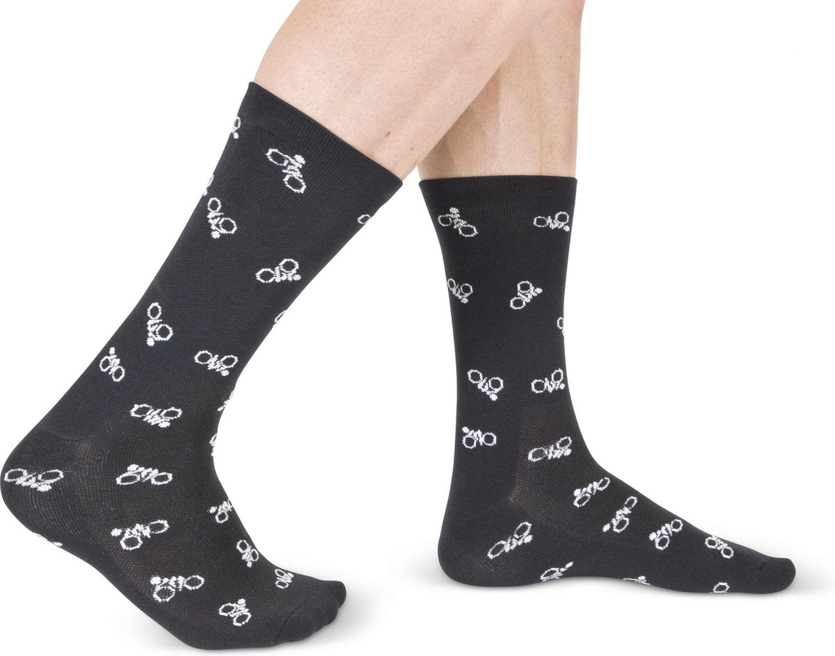 Vrolijke Fietssokken - Biker print - Zwart - Maat 39-45