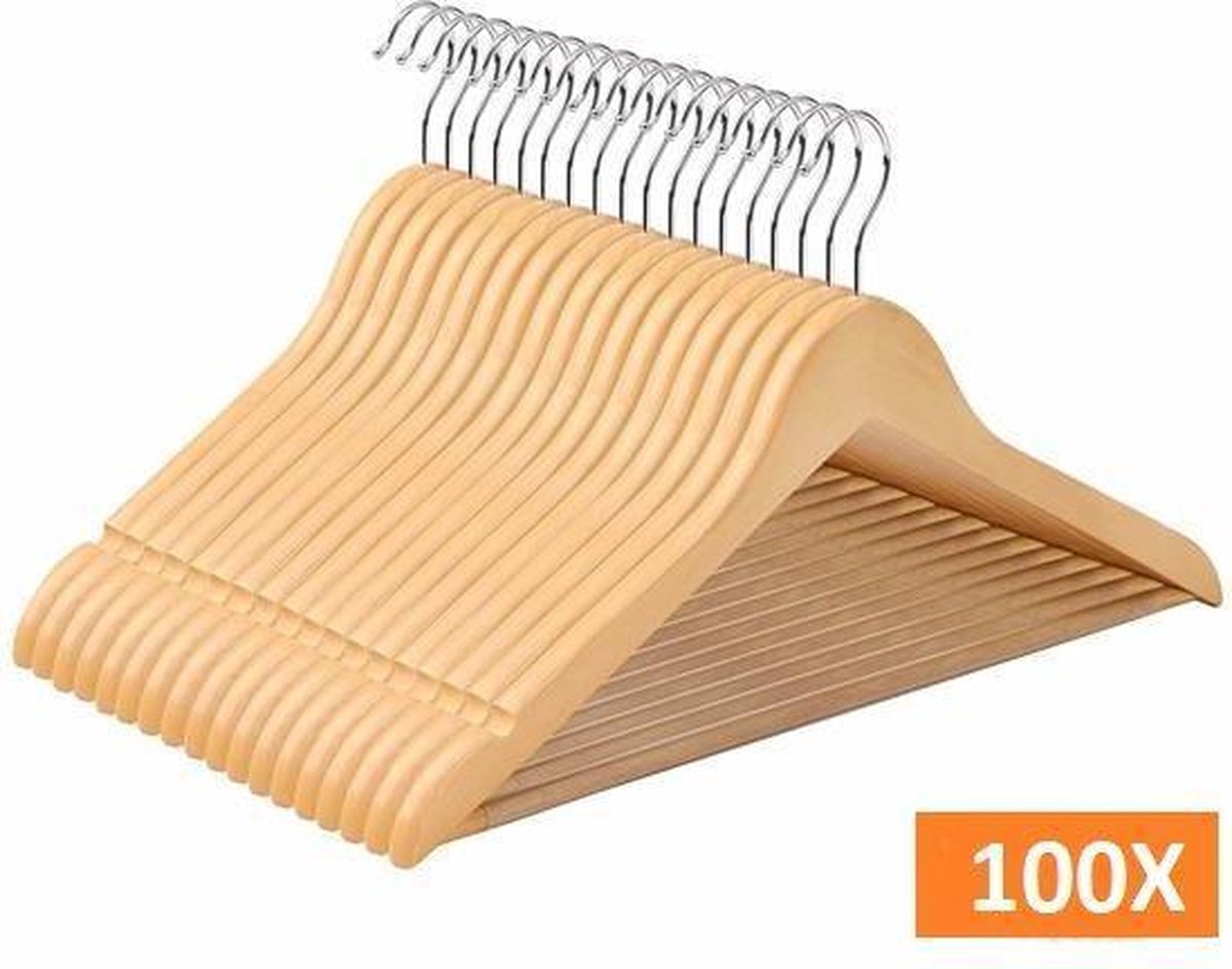 Relaxwonen | Kledinghangers | Set van 100 stuks | Hout | Bruin | Draaibare haak