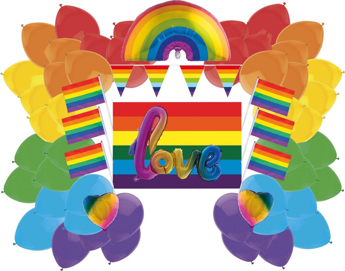 e-Carnavalskleding.nl Feestpakket regenboog Extra Large | Regenboog versiering pakket luxe | Mooie regenboog versierartikelen