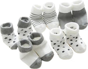 Winkrs - 5 paar New Born Baby Winter Sokken - Grijze Witte Sokjes voor Baby's van 0-3 maanden - Jongen/Meisje