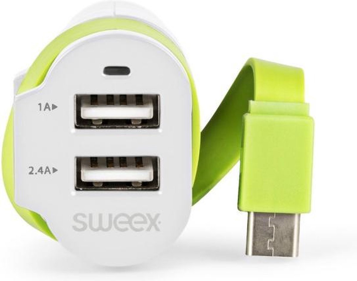Sweex CH-024WH Autolader 3-uitgangen 6 A 2x Usb / Usb-c™ Wit/groen