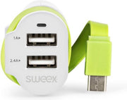 Sweex CH-024WH Autolader 3-uitgangen 6 A 2x Usb / Usb-c™ Wit/groen
