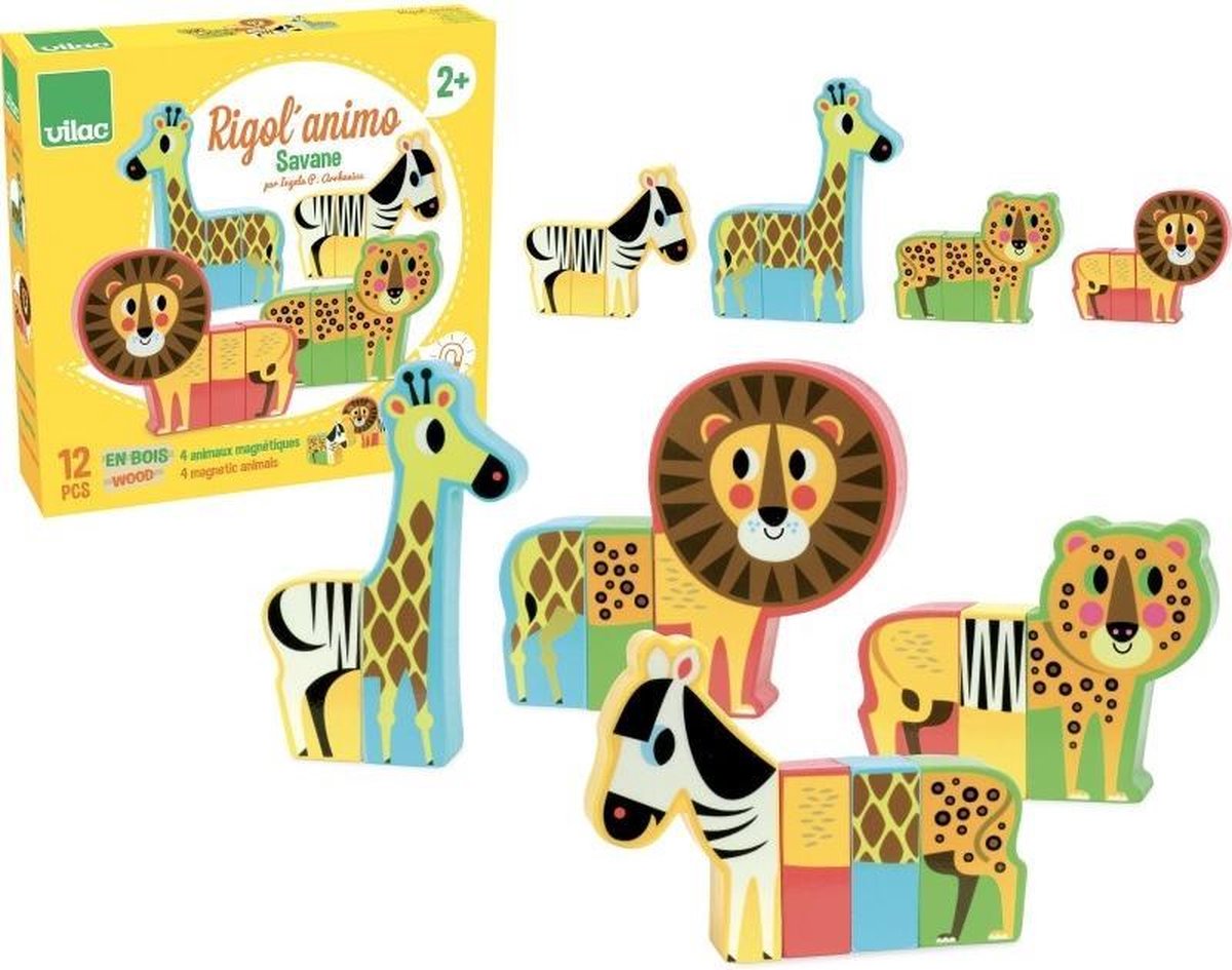 Vilac houten magnetische blokpuzzel Dieren - handgemaakt