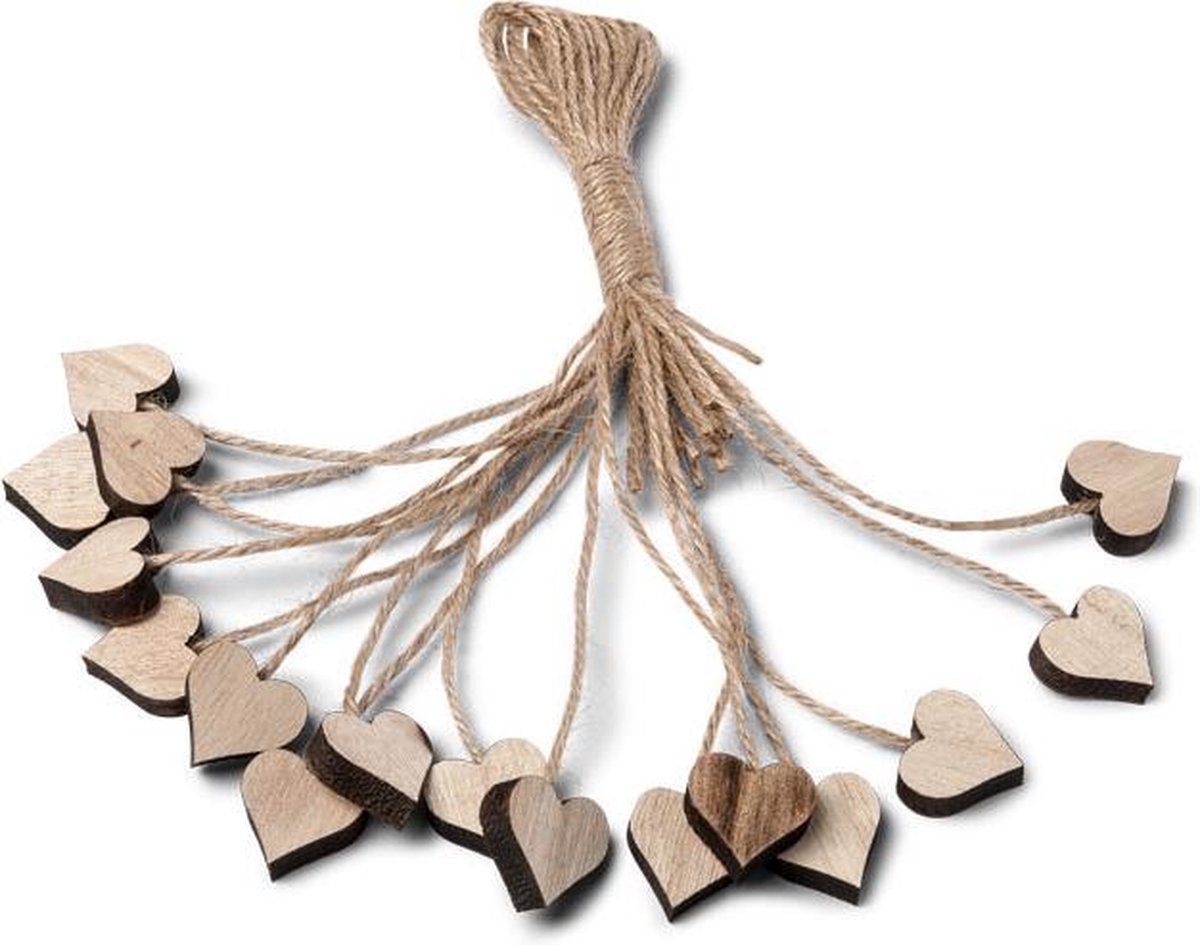 ARTIFETES - 16 houten hartjes met touw - Decoratie > Linten en tulle