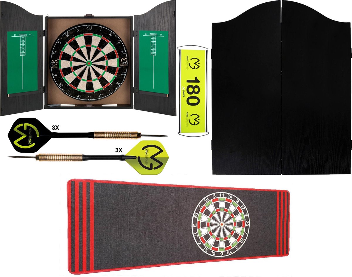 Dragon Darts Michael van Gerwen - dartkabinet - Home darts centre black - dartkast - dartkabinet met dartbord - inclusief dartmat antraciet